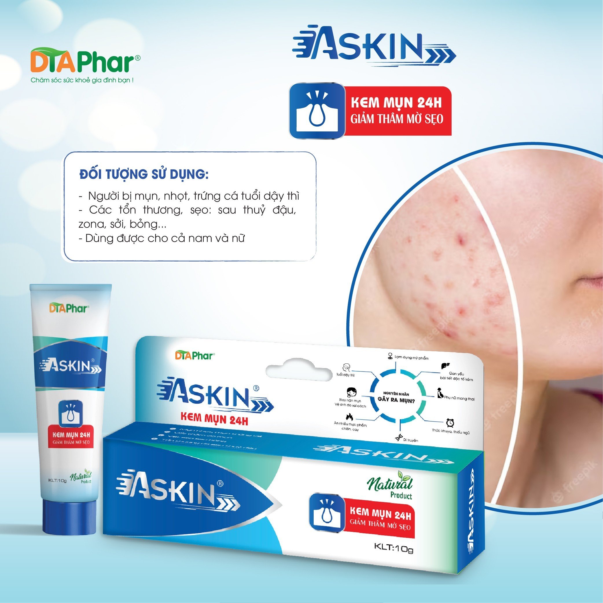 Kem Mụn 24h thúc đẩy mụn chín giảm thâm mờ sẹo Giúp kháng khuẩn khôi phục tổn thương sau mụn, zona, sởi, bỏng... Tuýp 10g Tâm An Pharma