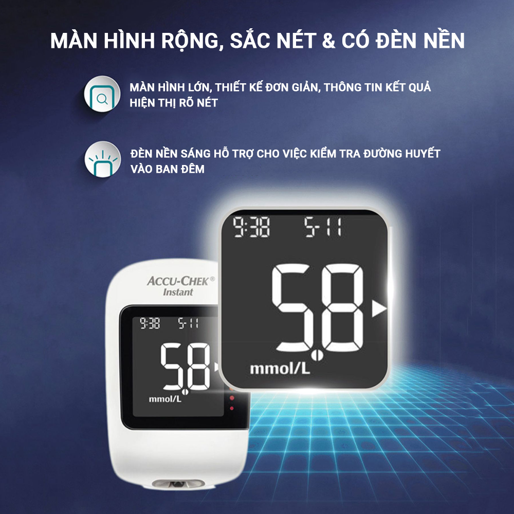 Máy Đo Đường Huyết ACCU-CHEK Instant Đo Được 4 Loại Mẫu Máu, Có Kết Nối Bluetooth - Chưa Có Que Thử