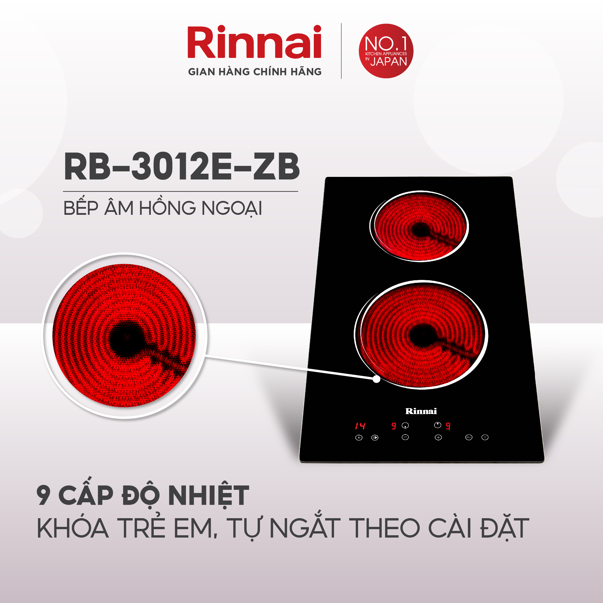 Bếp hồng ngoại Rinnai RB-3012E-ZB mặt kính Ceramic 3000W - Hàng chính hãng.