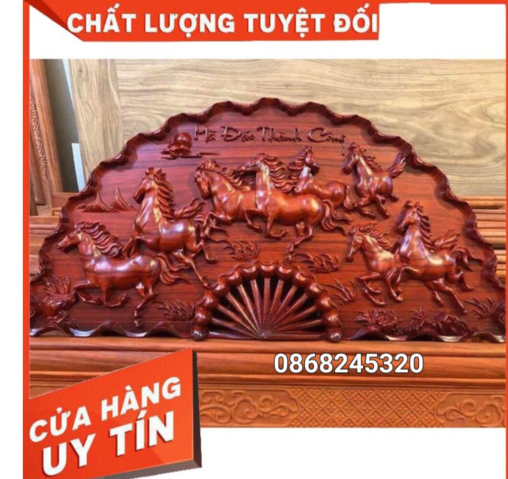 Tranh cách quạt mã đáo thành công bằng gỗ hương đỏ kt 50×100×4cm