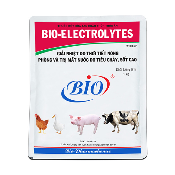 Thuốc bột hoà tan hoăc trộn thức ăn BIO-ELECTROLYTES giải nhiệt do thời tiết nóng phòng và trị mất nước do tiêu chảy sốt cao