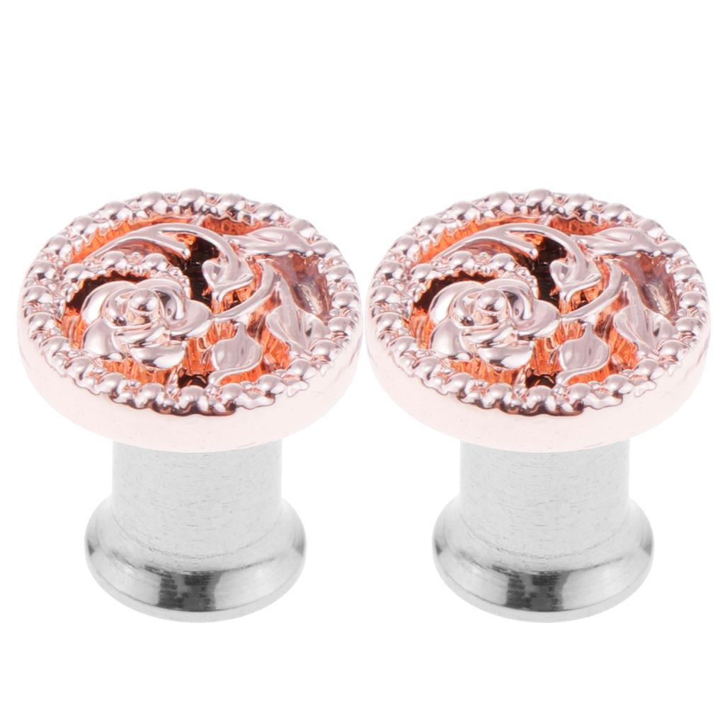 2pcs Fancy Rose Gold Flower Ear Plug Tunnel Stainless Steel Ear Jewelry 6mm