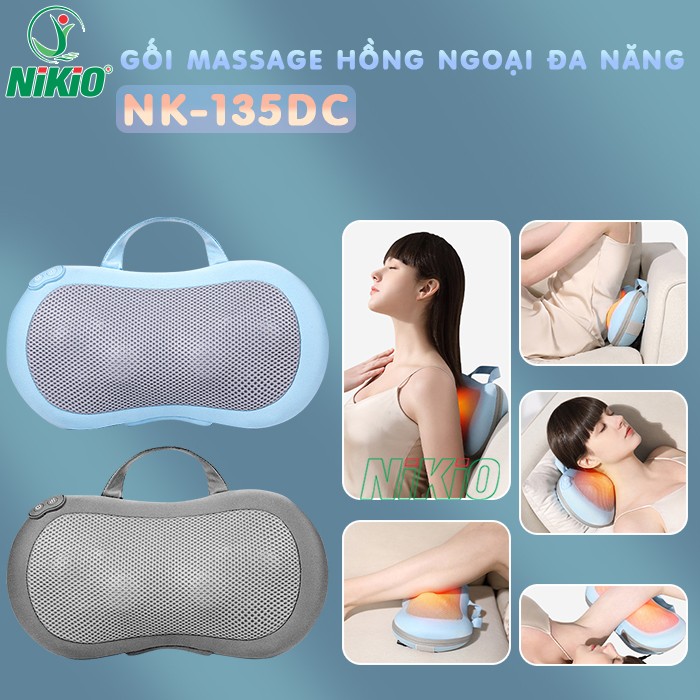 Gối Massage Hồng Ngoại, Mát Xa Cổ Vai Gáy Nikio NK-135DC - Xoa Bóp Chuyên Sâu, Hỗ Trợ Cải Thiện Đau Mỏi Nhanh, Pin Sạc Tiện Lợi