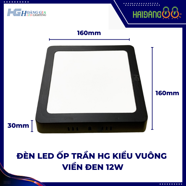 Đèn Led ốp nổi viền đen HG 12w vuông ánh sáng trắng/vàng