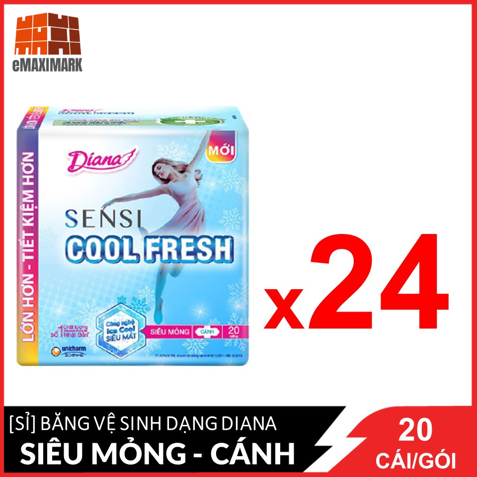 Nguyên thùng Băng vệ sinh Diana Sensi Cool Fresh siêu mỏng cánh 20 miếng/góiX24