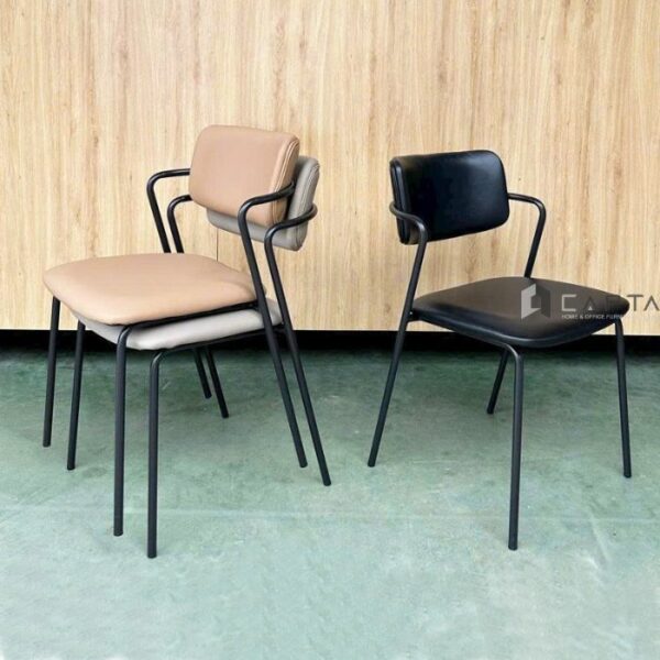 Ghế phòng ăn nhỏ gọn nệm PVC CC3011-P Nội thất Capta Ghế ăn có nệm simili chống thấm nước dễ vệ sinh lau chùi chân sắt sơn tĩnh điện màu đen xếp chồng tiện lợi hcm