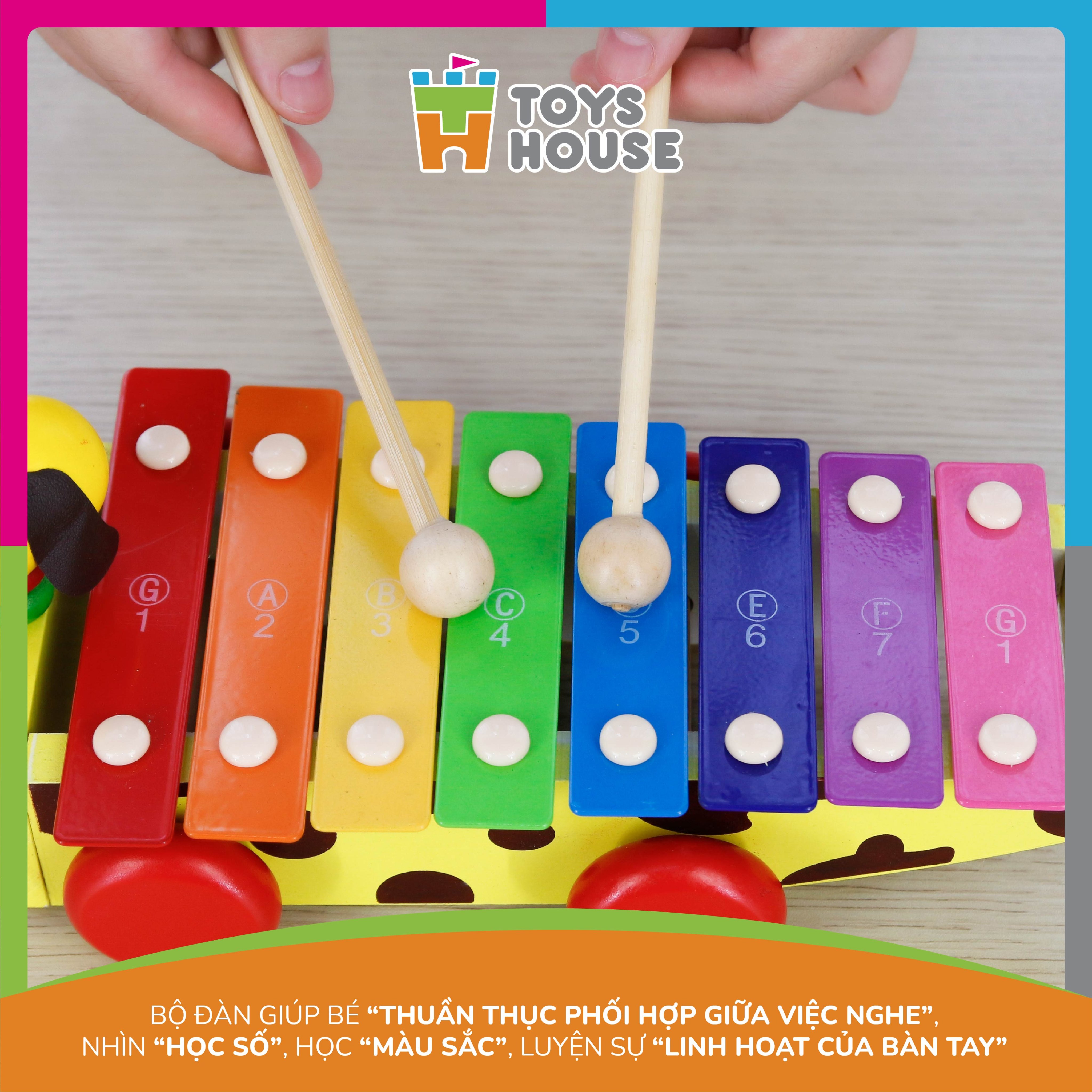 Đàn gõ xylophone kết hợp đồ chơi hình cún con cầu vồng Toyshouse 1152