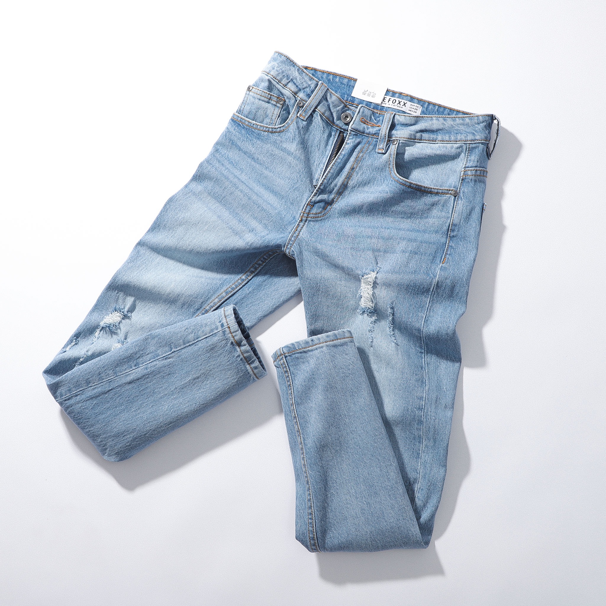 Quần jeans xanh nhạt wash rách DF form slimfit 220701 - Quần jean nam cao cấp | LASTORE MENSWEAR