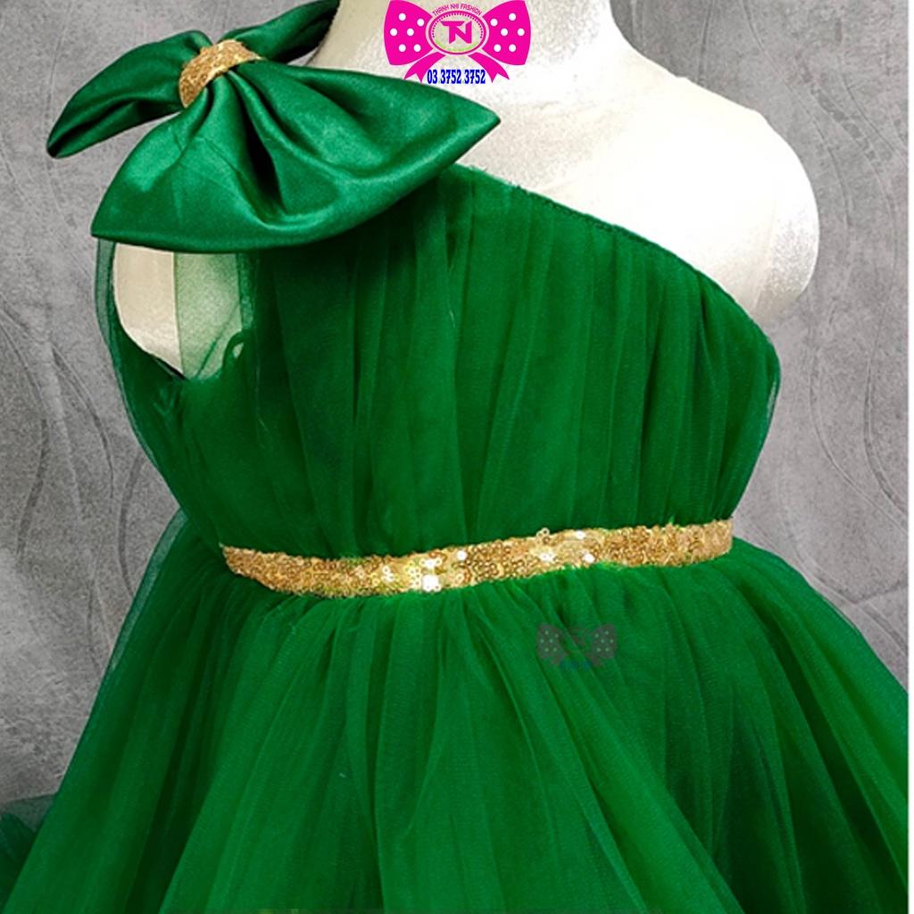 Váy Bé Gái Lệch Vai Đính Nơ Điệu Đà hàng Thiết Kế Cao Cấp Đầm Công Chúa Thanh Nhi Fashion TN25220010