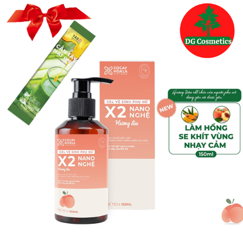 Dung Dịch Vệ Sinh Phụ Nữ Gel X2 Nano Nghệ Hương Đào Chín Hồng Mịn Se Khít Lưu Hương 150ml COCAYHOALA Tặng Kèm 1 gói Bột cần tây