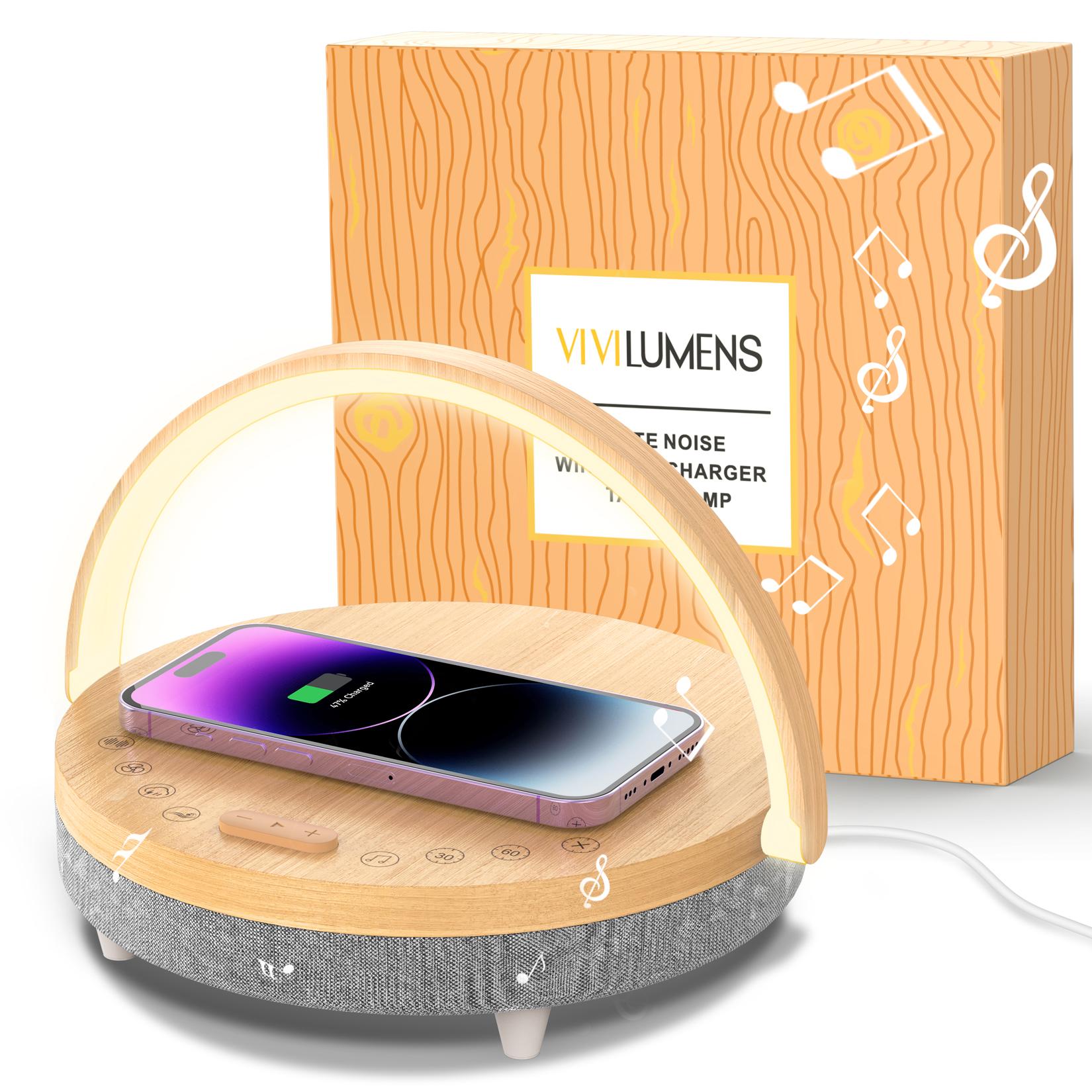Vivilumens Bàn giường ngủ Đèn LED Đèn ban đêm với loa bluetooth bộ sạc không dây, đèn bàn làm máy tính trợ giúp ngủ