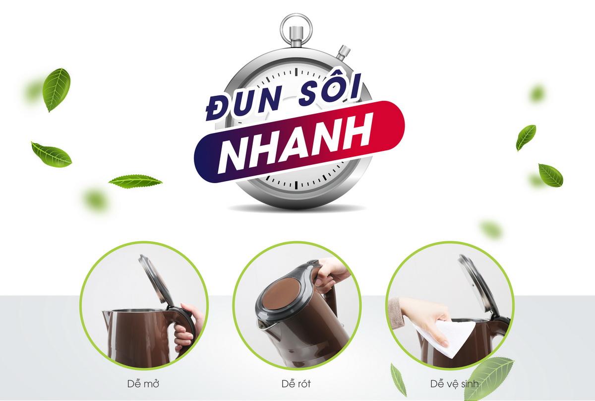 Ấm điện siêu tốc INOX 304 RẠNG ĐÔNG 1,7 lít RD – AST17P2- Hàng chính hãng