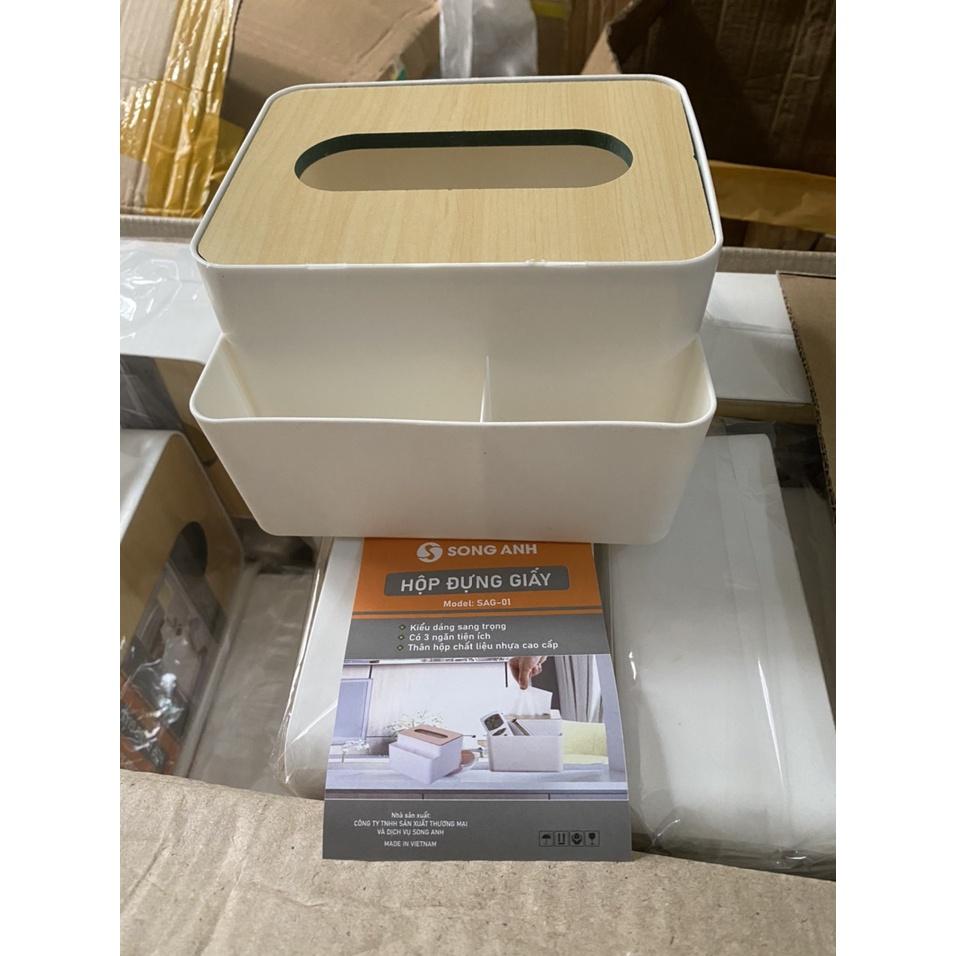 Hộp Đựng Giấy Ăn Để Bàn Có Ngăn Để Đồ Đa Năng, Hộp Khăn Giấy Nắp Gỗ
