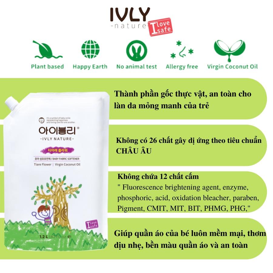 Nước xả vải em bé IVLY NATURE hương hoa Tiare và tinh dầu dừa dạng túi 1200ml an toàn cho làn da ivly009