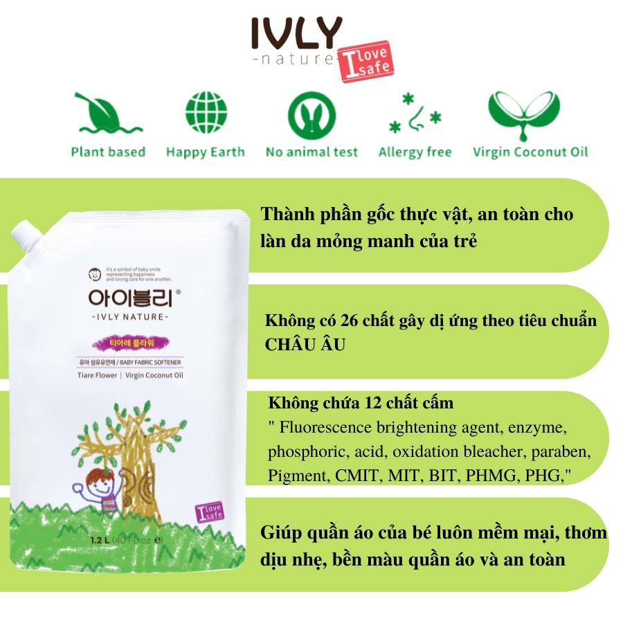 Nước xả vải em bé IVLY NATURE hương hoa Tiare và tinh dầu dừa dạng túi 1200ml an toàn cho làn da ivly009