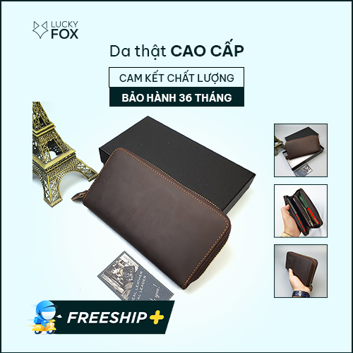 Ví dài cầm tay nam/nữ da bò sáp WL119 - 100% da bò thật