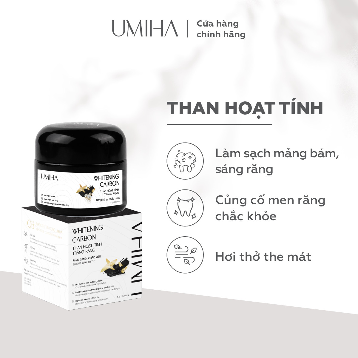 Bột Than Hoạt Tính trắng răng UMIHA giúp làm trắng răng sạch mảng bám và cao răng hiệu quả |30G