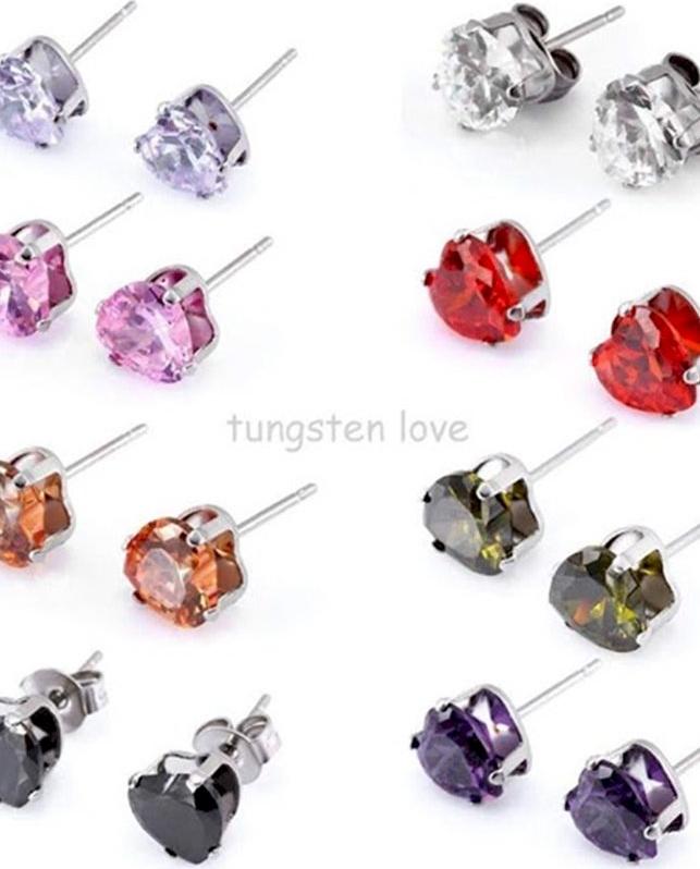 Bông tai inox đá pha lê mài trái tim BT23