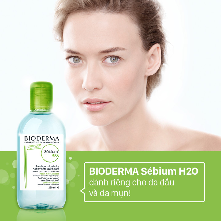 Nước Tẩy Trang Cho Da Dầu Mụn BIODERMA Sébium H2O 500ml + Tặng 3 gói sữa rửa mặt thải độc Super Vegitoks Cleanser 3ml