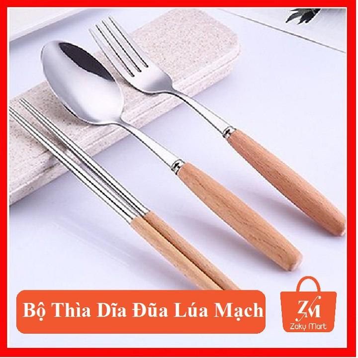 Bộ Thìa Dĩa Đũa Lúa Mạch Có Hộp Tiện Dụng