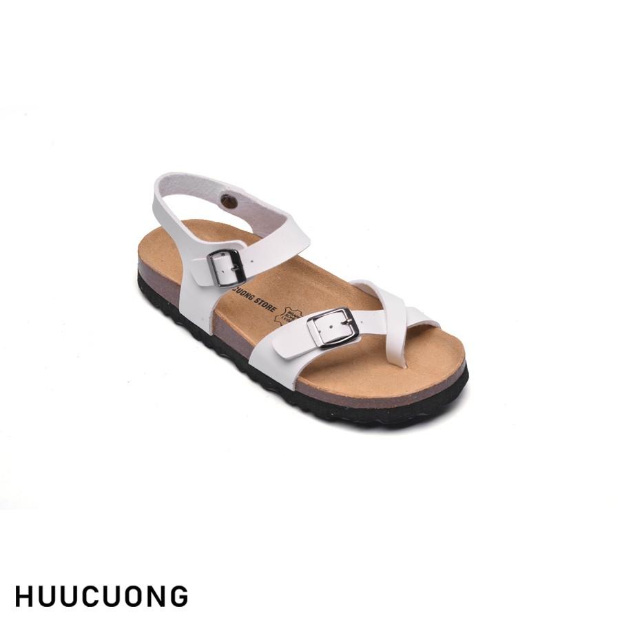 Giày Sandal nữ HuuCuong xỏ ngón trắng đế trấu handmade