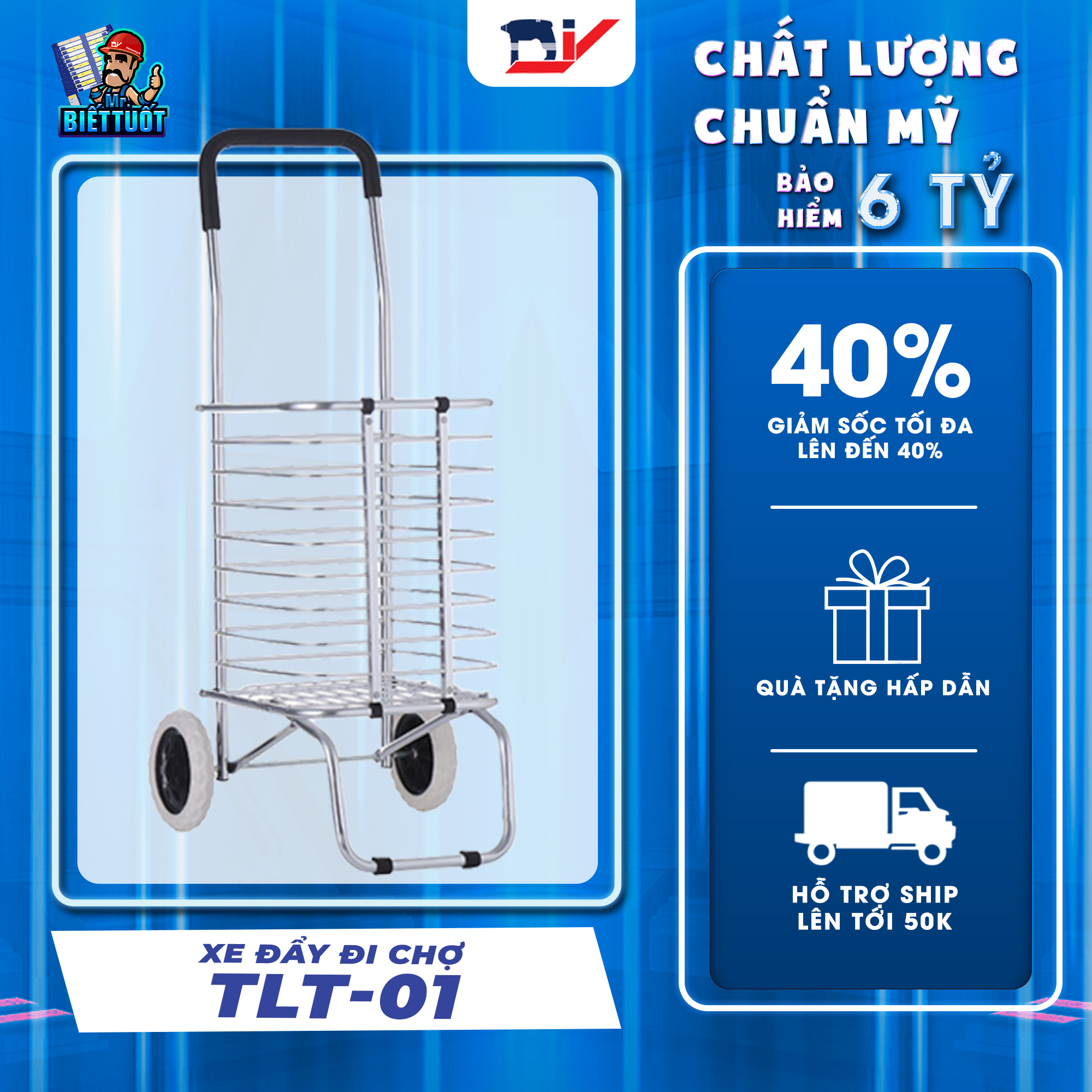 Xe kéo siêu thị 2 bánh gấp gọn DIY TLT-01 - Hàng nhập khẩu cao cấp