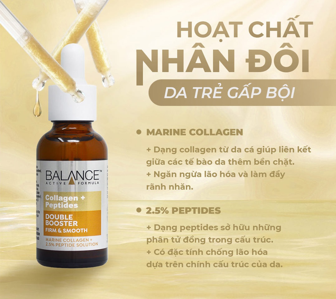 Serum Ngăn Ngừa Lão Hóa, Giảm Nếp Nhăn Balance Active Formula Collagen + Peptides Double Booster 30ml