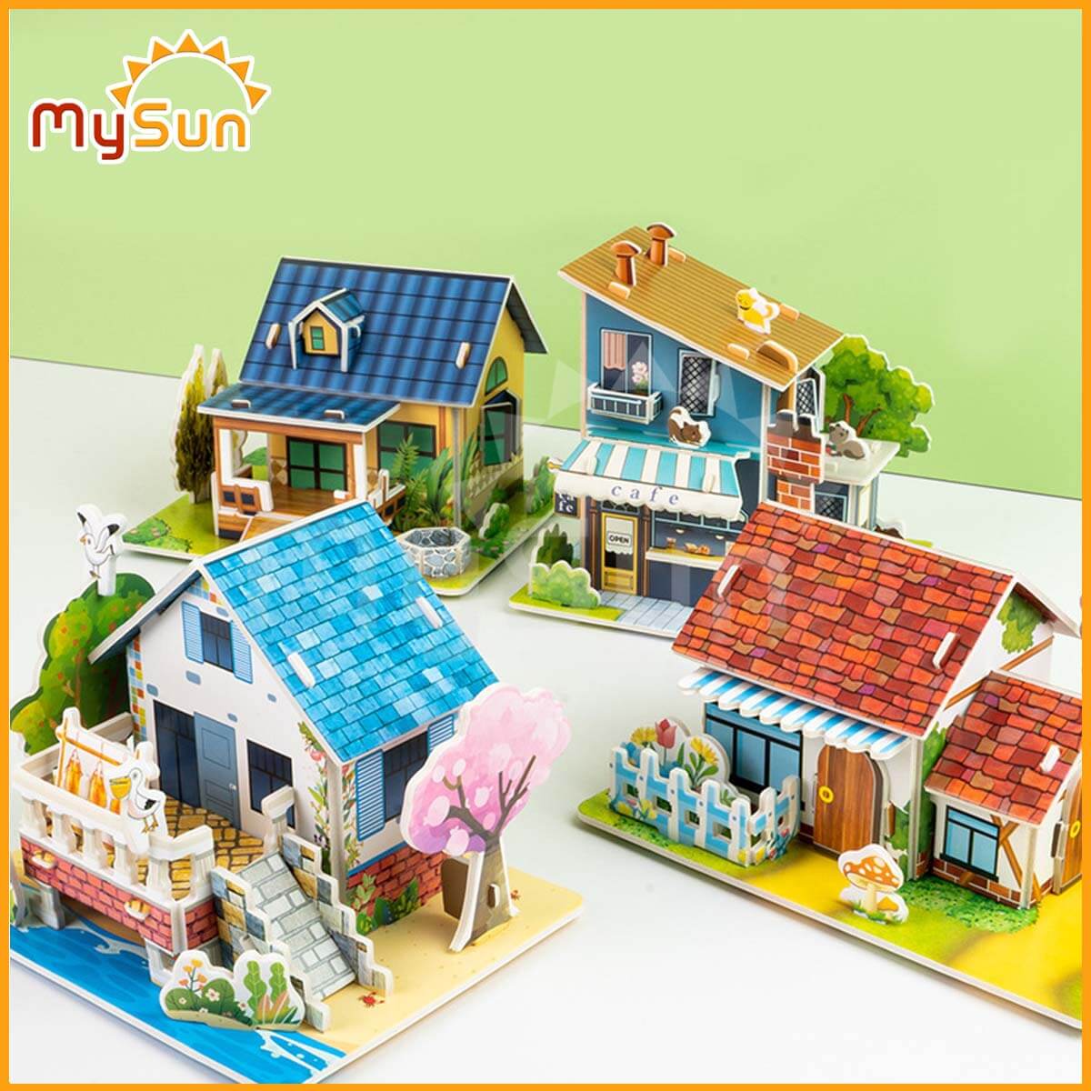 Xếp hình ngôi nhà lâu đài bằng giấy bộ lắp ráp ghép mô hình đồ chơi 3d cho bé 2 3 4 5 tuổi MySun
