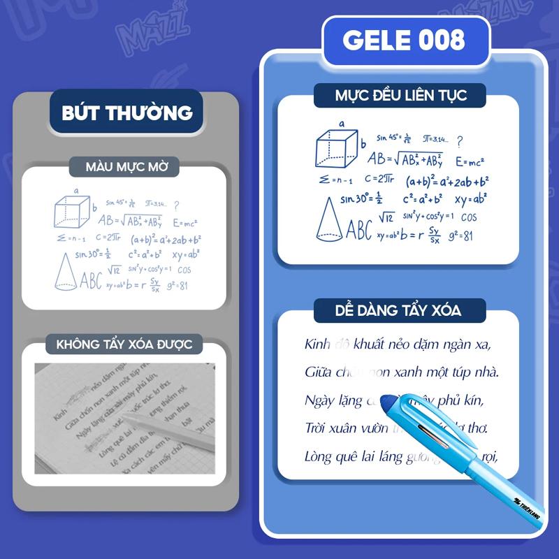 Bút Gel Xóa Được 0.5 mm - Mazzic Thiên Long GELE-008 - Mực Đen