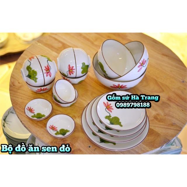 Bộ đồ ăn gốm sứ Bát Tràng cao cấp Hoạ tiết sen đỏ