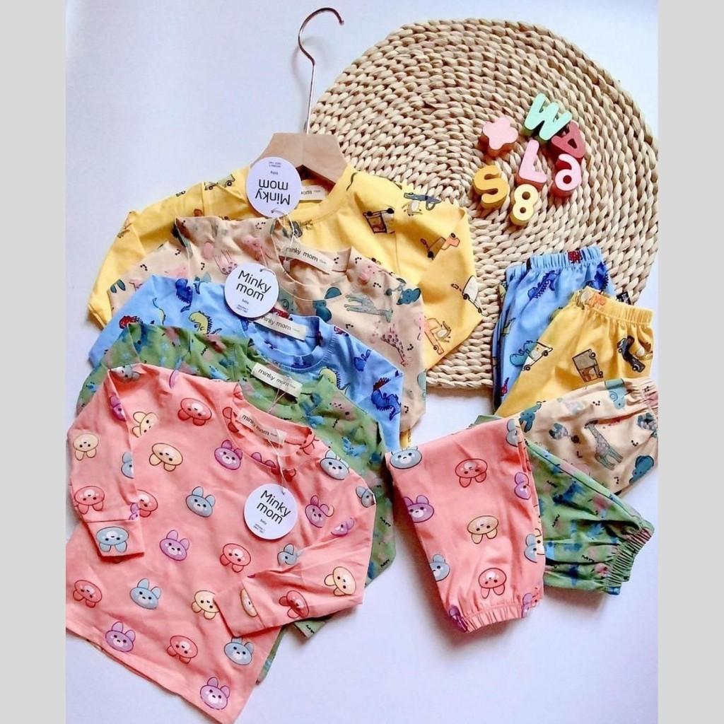 Bộ Cotton Dài Tay Cho Bé Bộ Minky Mom Dài Tay Thu Đông ANIMAL Cho Bé Trai Bé Gái Với Họa Tiết Siêu Dễ Thương