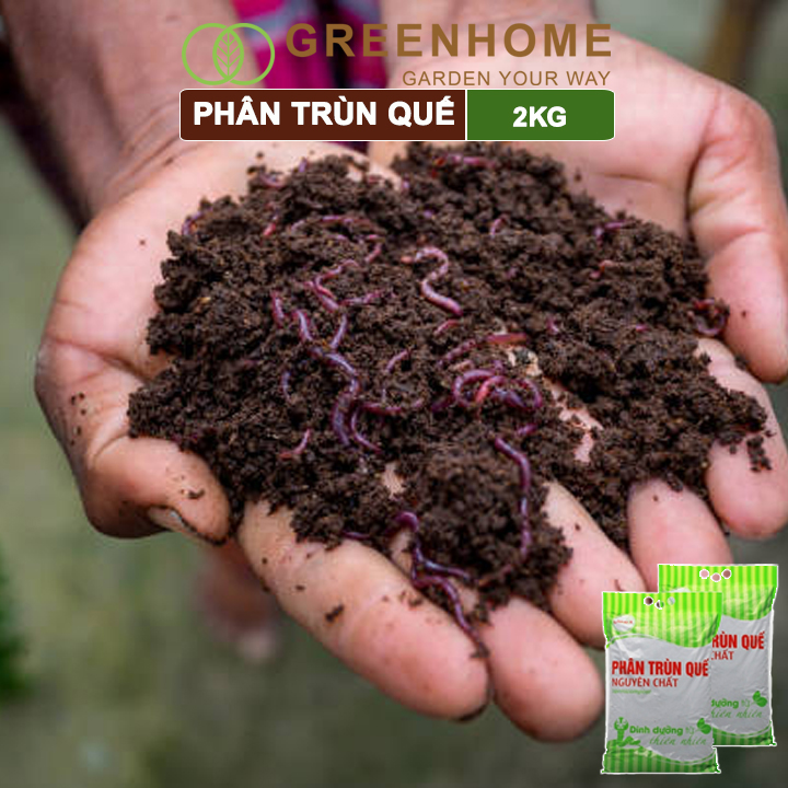 Phân Trùn Quế Greenhome, Lavamix, Bao 2kg, Nguyên Chất, Bổ Sung Dinh Dưỡng, Cải Tạo Đất, Hữu Cơ Tiện Lợi, Bón Rau, Hoa