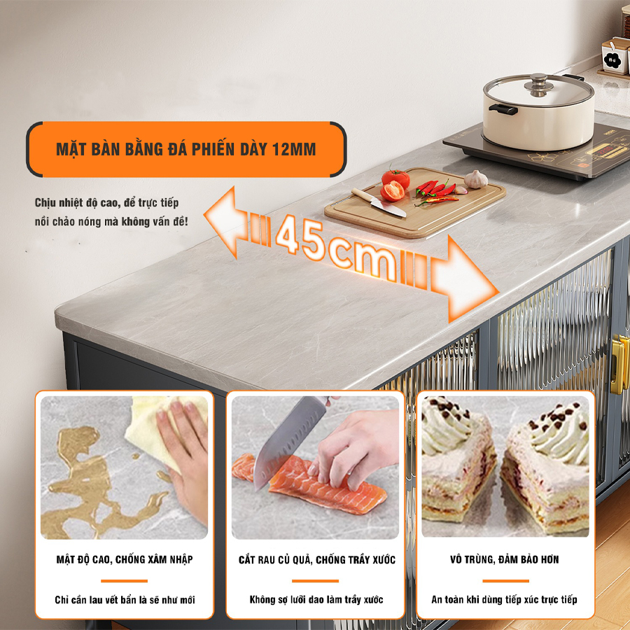 Tủ Nhà Bếp Thông Minh Mặt Đá Tự Nhiên Nhập Khẩu Chính Hãng