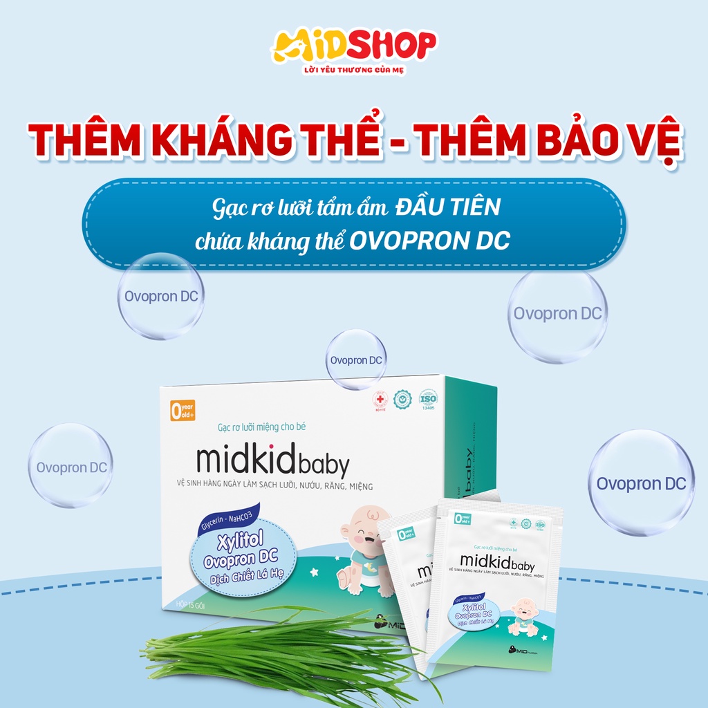 Gạc rơ lưỡi Midkid Baby cho bé sơ sinh giúp làm sạch lưỡi, răng nướu và khoang miệng, an toàn, đạt tiêu chuẩn ISO 5 sao