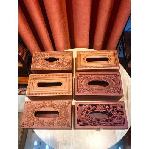 Hộp đựng khăn giấy gỗ Hương trạm khắc cao cấp nhiều mẫu