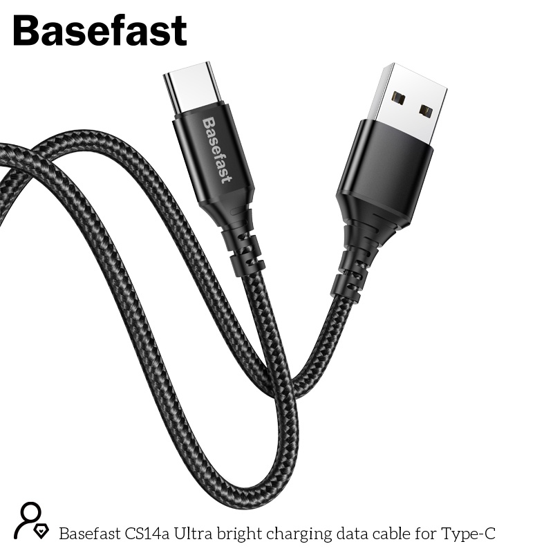 Dây sạc TypeC Chính hãng Basefast - Cáp bọc dù sạc nhanh cho máy Android , samsung , xiaomi CS14A - Hàng Chính Hãng