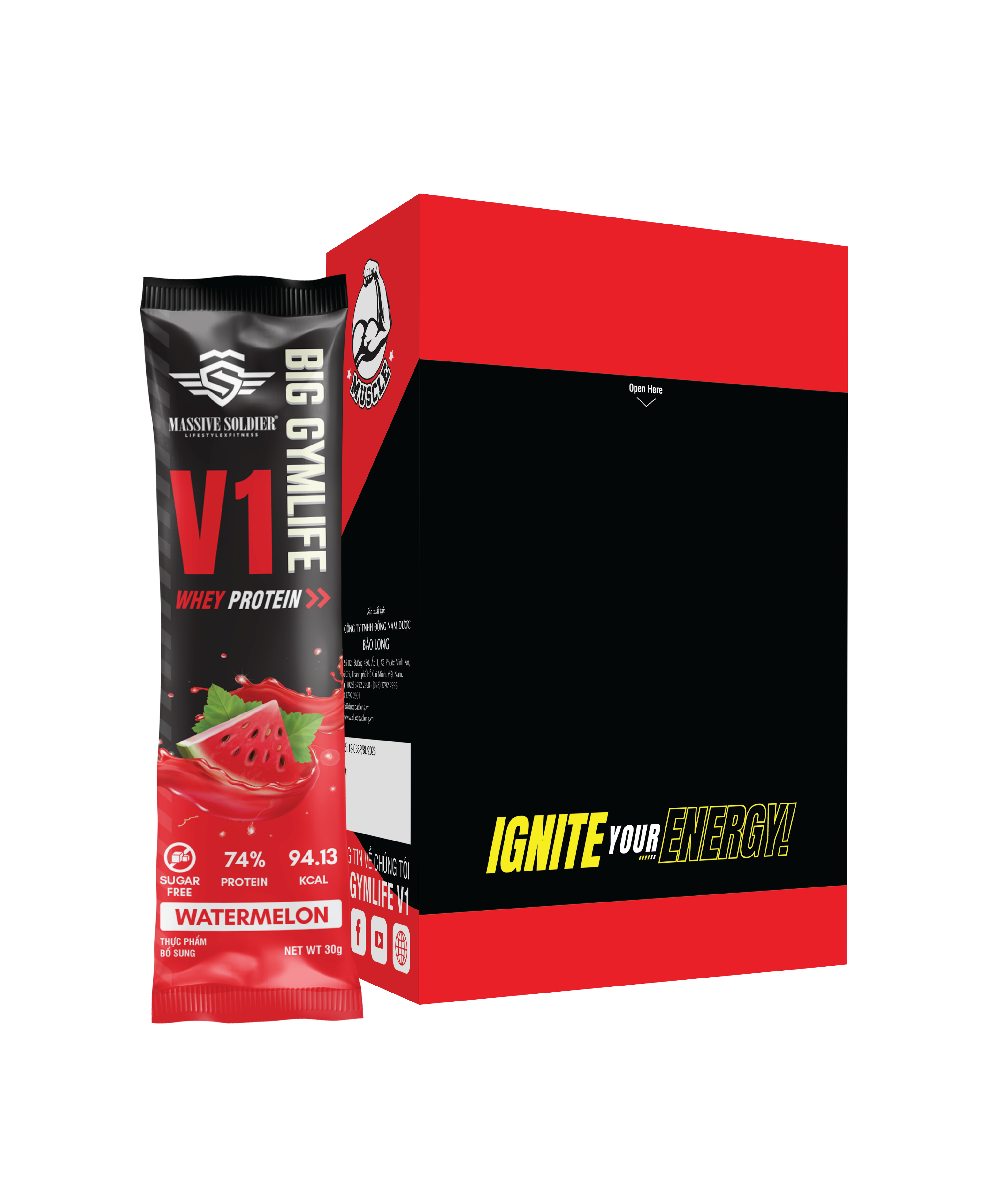 Bột Whey Protein BIG GYMLIFE V1 WATERMELON Bảo Long (Hộp 10 gói x 30g) - Hàng Chính Hãng