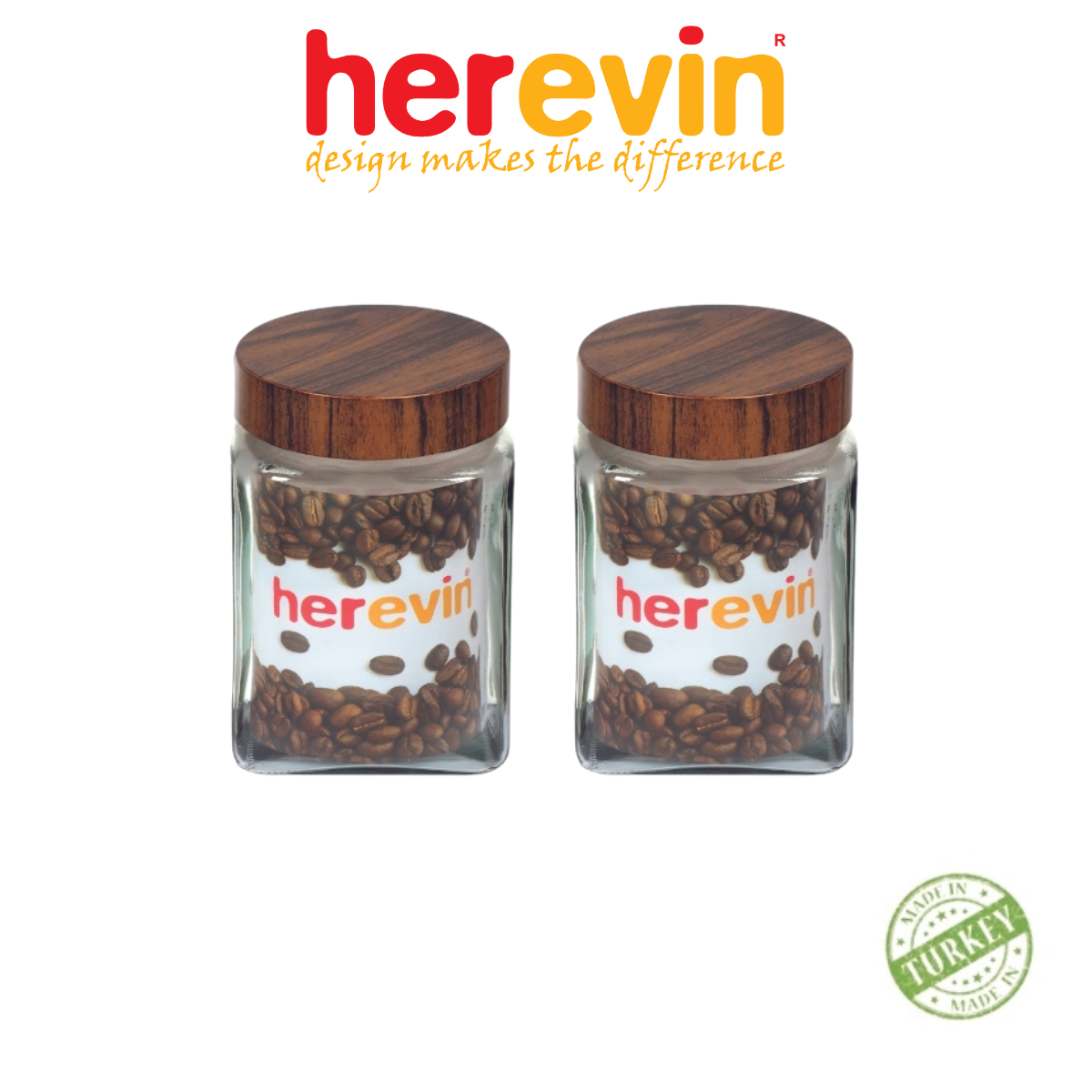 Bộ 2 Hũ Thủy Tinh Herevin Vuông Nắp Woody 2L - HEHU231016-205