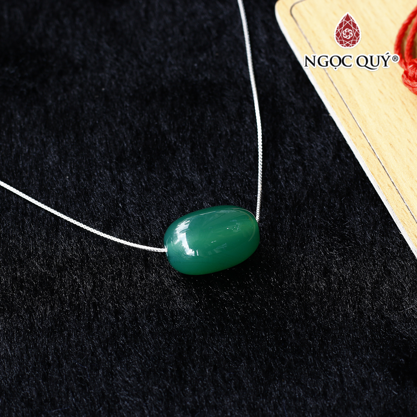 Mặt dây chuyền lu thống đá mã não xanh tặng dây bạc - Ngọc Qúy Gemstones