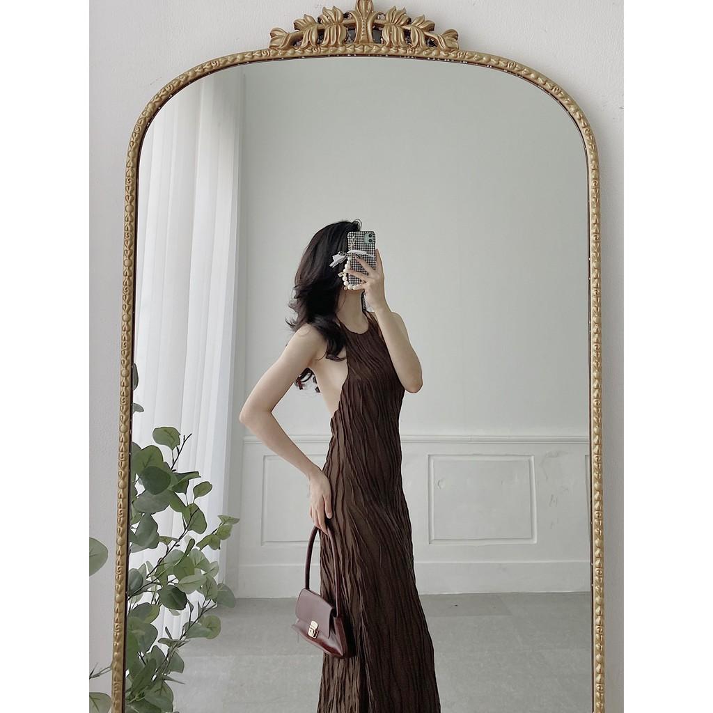 Đầm nâu cỗ yêm hở lưng gợi cảm wabisabi