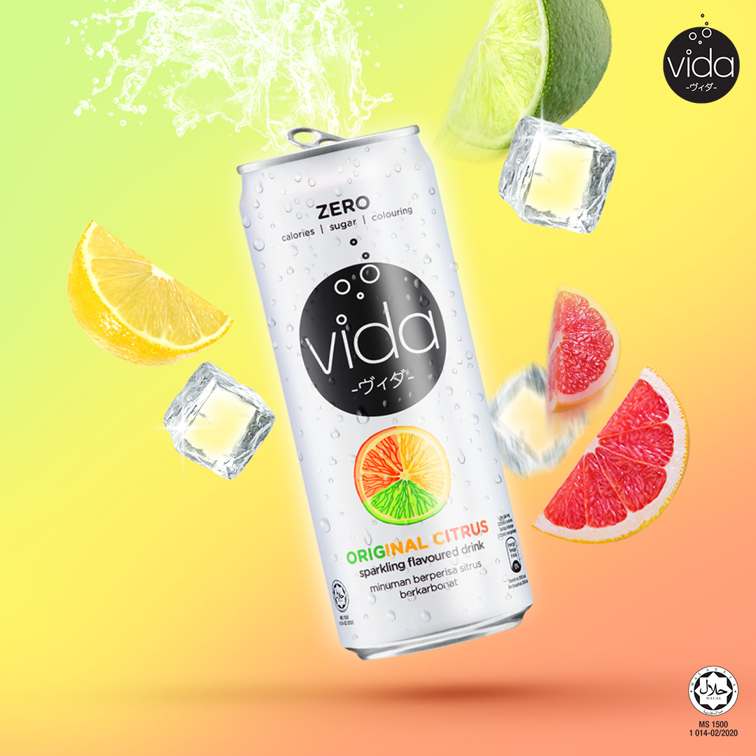 [Lốc 6 Lon] Nước Ngọt Có Ga Không Calo Vida, Hương Cam Chanh, Táo, Vải Muối, Nhập Khẩu Malaysia - 6 Lon x 325ml