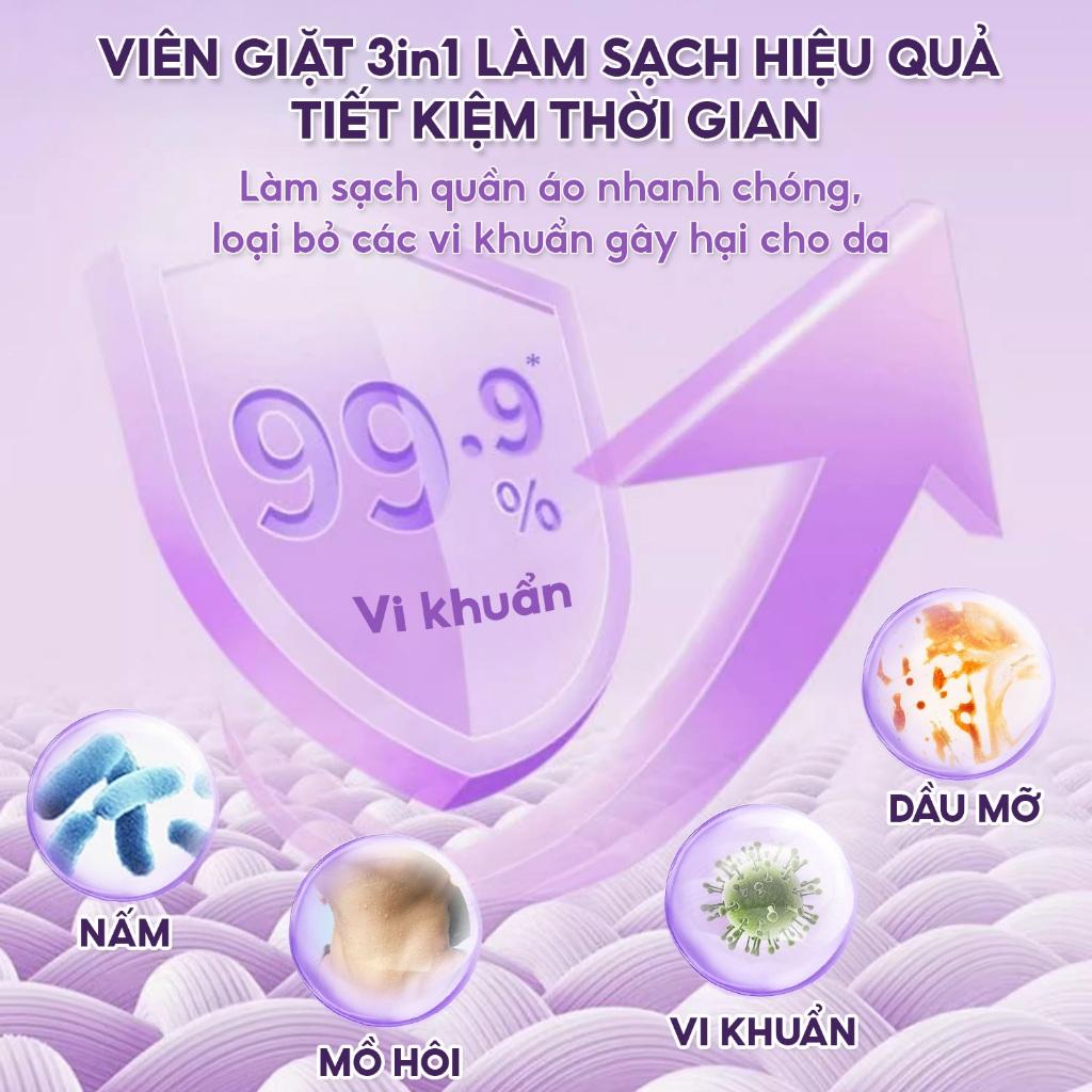 Viên giặt xả quần áo thơm lâu TopGia 3in1, hương hoa hồng và lavender,  giặt sạch, tiết kiệm - Hương lavender