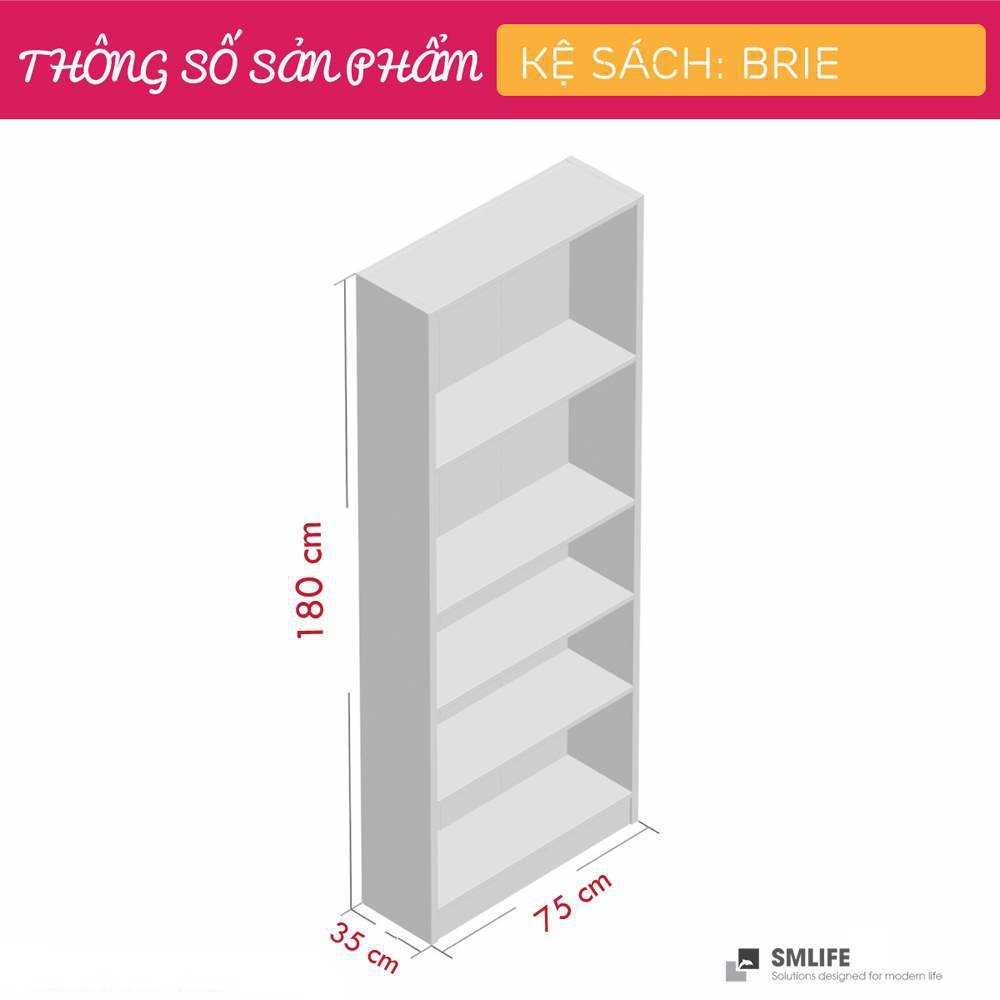 Kệ sách gỗ hiện đại SMLIFE Brie | Gỗ MDF dày 17mm chống ẩm | D75xR35xC180cm