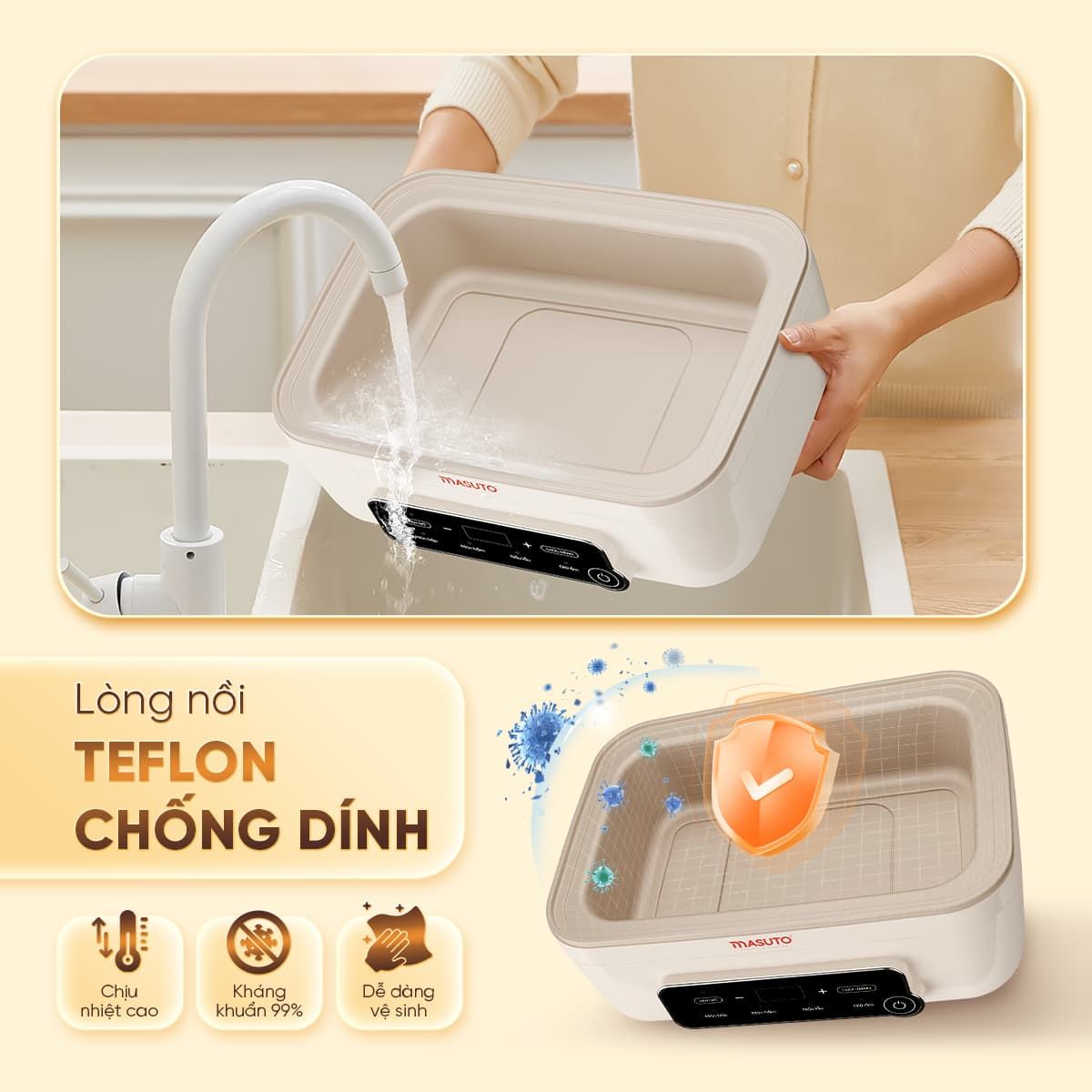 Nồi Lẩu Hấp Đa Năng 3in1 Masuto MSSteam - Vừa Lẩu, Vừa Hấp, Vừa Hầm, Công Suất 1500W, Dung Tích 14,5L, Hấp Gà Nguyên Con - Hàng chính hãng