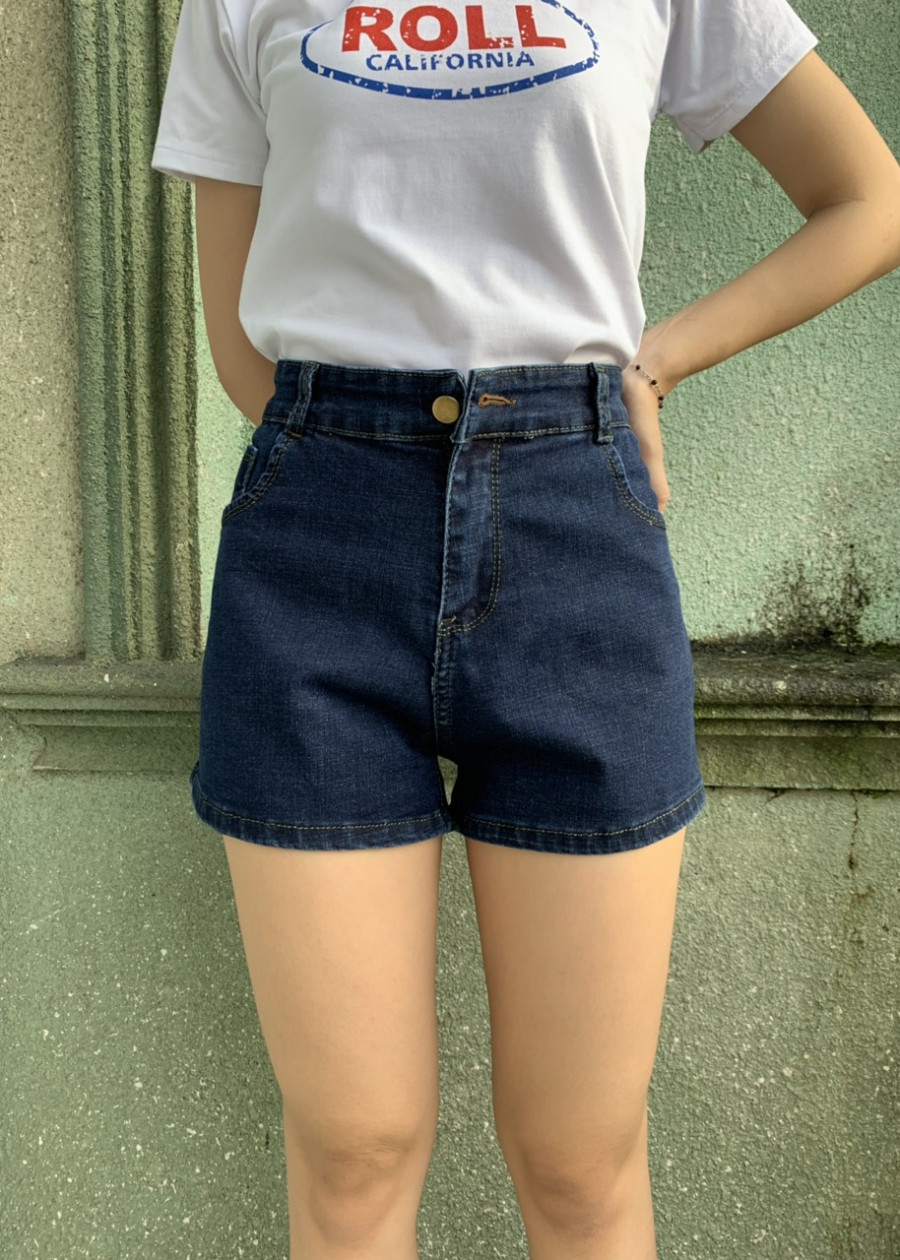 QUẦN SHORT JEAN NỮ THỜI TRANG MÀU ĐEN TUYỀN TRƠN CO DÃN MẠNH LƯNG CAO VẢI MỀM  - xanh đậm - 35