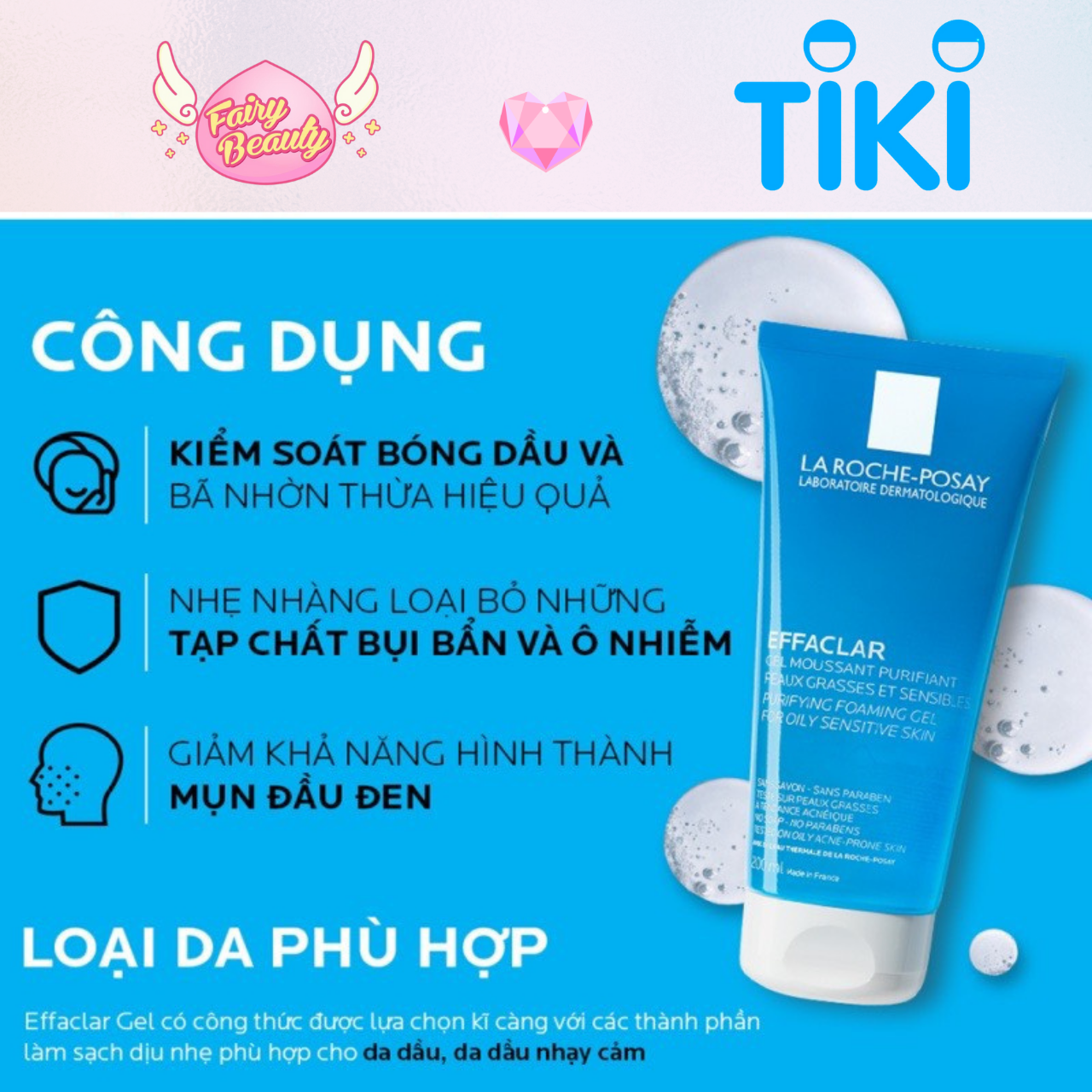 Gel Rửa Mặt Tạo Bọt Ngăn Ngừa Mụn & Kiểm Soát Dầu Tối Ưu Effaclar Purifying Foaming Gel 400/200/50/15ml
