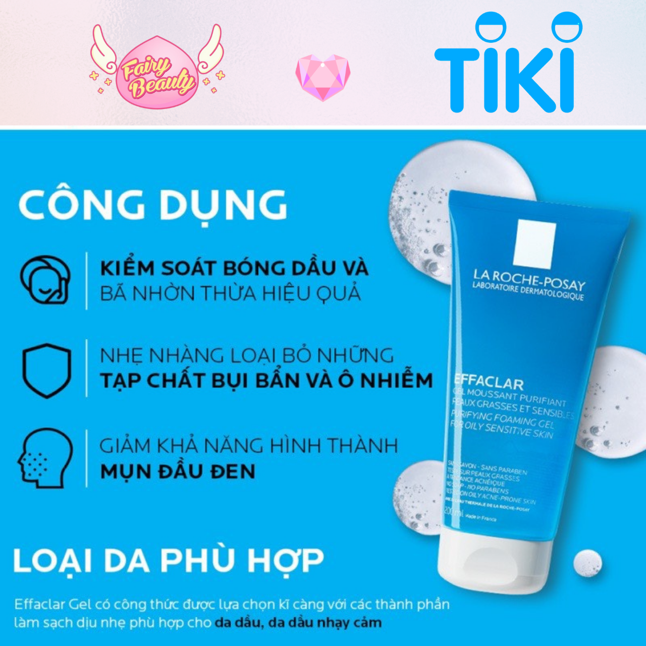 [LA ROCHE-POSAY] Gel Rửa Mặt Tạo Bọt Ngăn Ngừa Mụn & Kiểm Soát Dầu Tối Ưu Effaclar Purifying Foaming Gel 400/200/50/15ml