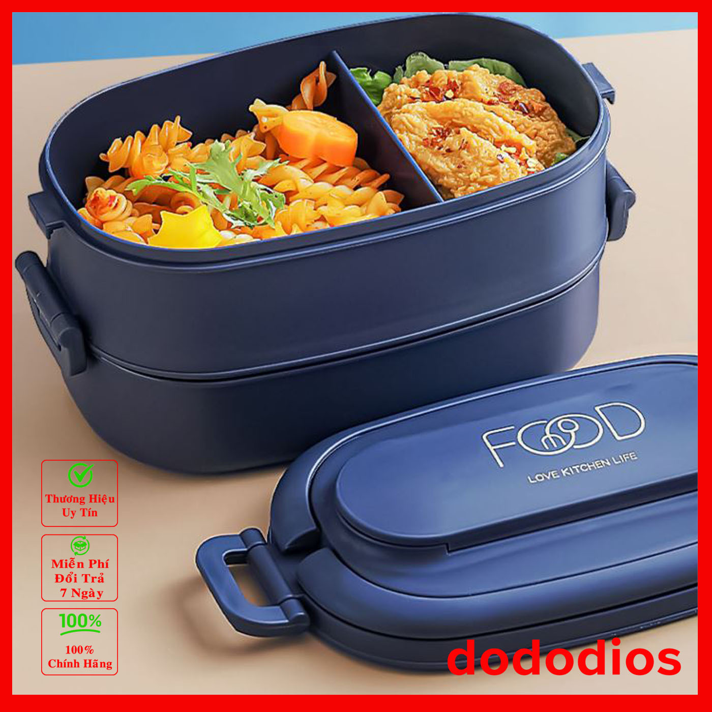 Bộ Hộp Cơm 2 Tầng 2 Ngăn - Hộp Đựng Cơm Văn Phòng 2 Tầng Cao Cấp - Hàng Chính Hãng dododios