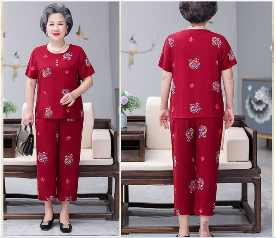 Bộ Đồ Mặc Nhà Cotton Lụa Mềm Mát Cho Bà Cho Mẹ AB14 - Hàng Quảng Châu Cao Cấp