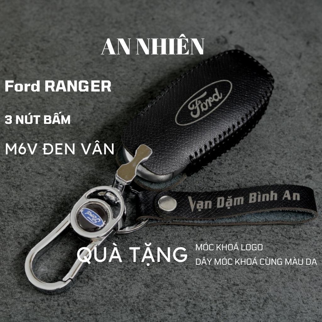 Bao da dành cho móc khoá bọc ốp chìa khóa xe ô tô Ford Ranger, Mustang, Mondeo 2014 - 2018, da bò, nhiều màu, khâu thủ công Ford2